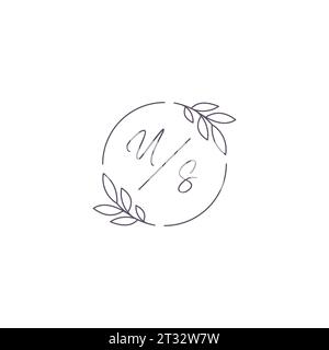 Initialen US-Monogramm Hochzeitslogo mit einfacher Blattumrandung und kreisförmiger Vektorgrafik Stock Vektor