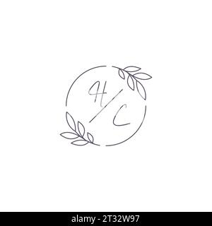 Initialen HC Monogramm Hochzeitslogo mit einfacher Blattkontur und kreisförmiger Vektorgrafik Stock Vektor