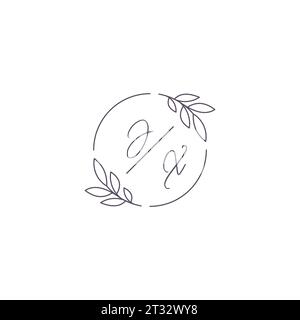 Initialen JX Monogramm Hochzeitslogo mit einfacher Blattkontur und kreisförmiger Vektorgrafik Stock Vektor