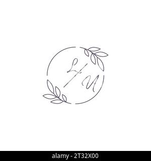 Initialen LU Monogramm Hochzeitslogo mit einfacher Blattkontur und kreisförmiger Vektorgrafik Stock Vektor