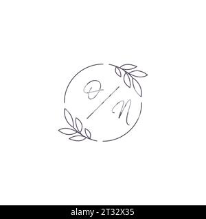 Initialen AUF Monogramm Hochzeitslogo mit einfacher Blattumrandung und kreisförmiger Vektorgrafik Stock Vektor