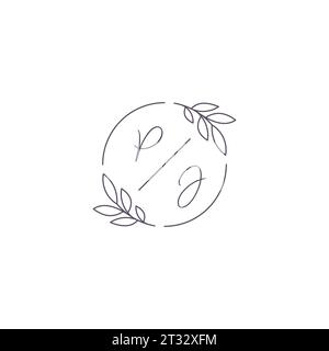 Initialen PJ Monogramm Hochzeitslogo mit einfacher Blattkontur und kreisförmiger Vektorgrafik Stock Vektor