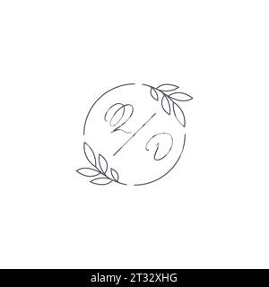 Initialen QD Monogramm Hochzeitslogo mit einfacher Blattkontur und kreisförmiger Vektorgrafik Stock Vektor