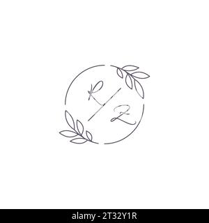 Initialen RZ Monogramm Hochzeitslogo mit einfacher Blattkontur und kreisförmiger Vektorgrafik Stock Vektor