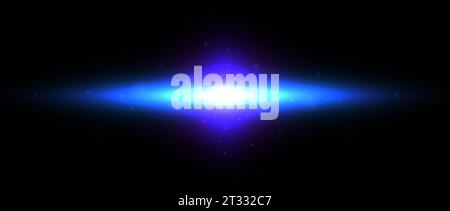 Planet Shine-Effekt. Sonnenlicht-Blendkonzept mit blauem violettem Licht. Abstraktes leuchtendes Element im dunklen Raum. Illustration Sonne mit Funken. Vektorform für Poster, Banner, Cover, Broschüre, Broschüre Stock Vektor