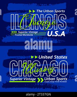 Chicago Illinois Urban Kalligraphy Schriftart Grunge Superior Vintage, Typografie, für T-Shirt, Poster, Labels, usw. Stock Vektor