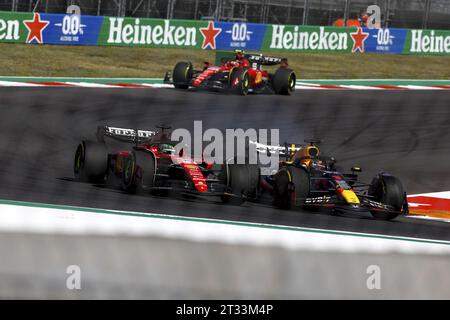 16 LECLERC Charles (mco), Scuderia Ferrari SF-23, Action 01 VERSTAPPEN Max (nld), Red Bull Racing RB19, Action während des Formel-1-Grand Prix 2023 Lenovo United States, 18. Runde der Formel-1-Weltmeisterschaft 2023 vom 20. Bis 22. Oktober 2023 auf dem Circuit of the Americas in Austin, USA Stockfoto