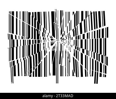 Gebrochener oder zerbrochener schwarzer Barcode auf weißem Hintergrund. Abstrakte konzeptuelle Illustration. Stockfoto