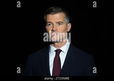 London, England, Großbritannien. Oktober 2023. Der Verkehrsminister MARK HARPER ist in Westminster zu sehen, als er in den Morgenfernsehsendungen zu sehen ist. (Kreditbild: © Tayfun Salci/ZUMA Press Wire) NUR REDAKTIONELLE VERWENDUNG! Nicht für kommerzielle ZWECKE! Stockfoto