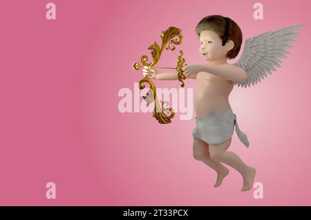 3D-Illustration, Cupid-Engel für Valentinstag und GRUSSKARTE auf rosa Hintergrund. Stockfoto