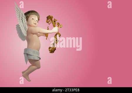 3D-Illustration, Cupid-Engel für Valentinstag und GRUSSKARTE auf rosa Hintergrund. Stockfoto