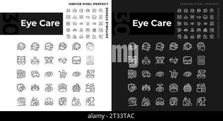 Anpassbare Pixel Perfect Eye Care lineare Symbole Set Stock Vektor