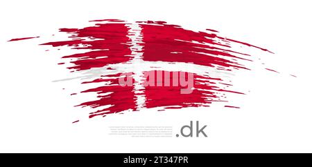 Dänemark Flagge. Pinselstriche, Grunge. Mit Pinsel gemalte dänische Flagge auf weißem Hintergrund. Vektordesign, Vorlage nationales Poster mit Platz für Text. Status Stock Vektor