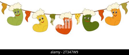 Set aus bunten Weihnachtsstrümpfen und -Flaggen. Vektorabbildung Stock Vektor