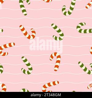 Muster von groovigem Zuckerrohr im Retro-Stil auf rosa Hintergrund. Vektor Stock Vektor