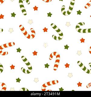 Muster aus groovigem Zuckerrohr im Retro-Stil. Weihnachtsillustration Stock Vektor