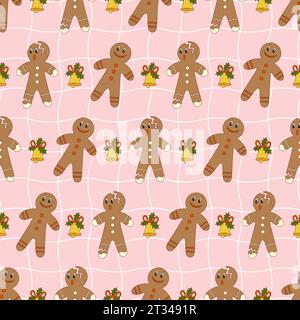 Muster des Tanzens, Lebkuchenmänner. Rosa Hintergrund. Vektorabbildung. Stock Vektor