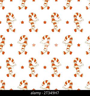 Muster von groovigem Zuckerrohr auf weißem Hintergrund. Weihnachtsillustration Stock Vektor