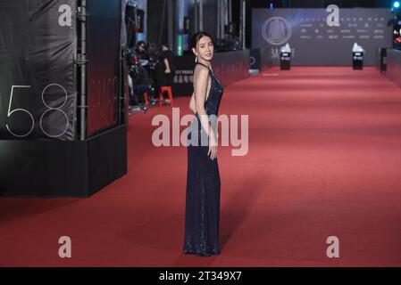 Die taiwanesische Schauspielerin, Sängerin, Fernsehmoderatorin und Model Amber an nimmt am 21. Oktober 2023 an den 58. Golden Bell Awards in Taipei City, Taiwan, Teil. Stockfoto