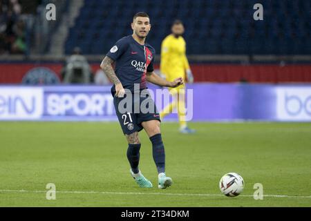 Lucas Hernandez von PSG während des Fußballspiels der französischen Meisterschaft Ligue 1 zwischen Paris Saint-Germain und dem RC Straßburg am 21. Oktober 2023 im Parc des Princes Stadion in Paris Stockfoto