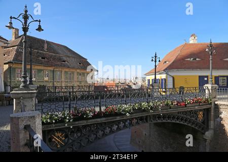 Podul Minciunilor (Löwenbrücke), Piața Mică (Kleiner Platz), Sibiu, Kreis Sibiu, Sibiu, Siebenbürgen, Rumänien, Europa Stockfoto