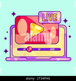 Live Streaming Video Online Illustration mit Laptop Vektor Stockfoto