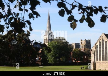 Allgemeine Ansichten der Kathedrale von Chichester in Chichester, West Sussex, Großbritannien. Stockfoto