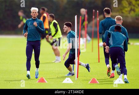 Arsenals Ben White während eines Trainings im London Colney Training Centre, Hertfordshire. Bilddatum: Montag, 23. Oktober 2023. Stockfoto