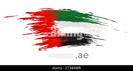 Flagge der Vereinigten arabischen emirate. Pinselstriche, Grunge. Mit Pinsel gemalte vae-Flagge auf weißem Hintergrund. Vektordesign, Vorlage nationales Poster, Platz für Text Stock Vektor