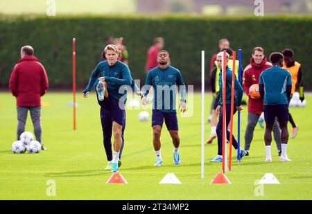 Martin Odegaard von Arsenal während eines Trainings im London Colney Training Centre, Hertfordshire. Bilddatum: Montag, 23. Oktober 2023. Stockfoto