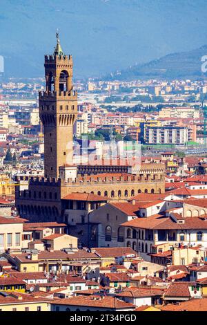 Blick über Florenz mit Palazzo Vecchio Florenz, Florenz, Toskana, Italien, Europa Stockfoto