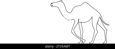 Kontinuierliche einzeilige Zeichnung von Kamel, Dromedarlinie Kunst Vektor Illustration Stock Vektor