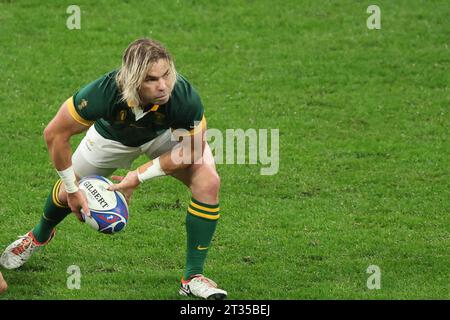 Saint Denis, Frankreich. Oktober 2023. FAF DE KLERK #21 des Teams Südafrika im Halbfinale zwischen England und Südafrika der Rugby-Weltmeisterschaft 2023 Credit: Mickael Chavet/Alamy Live News Stockfoto