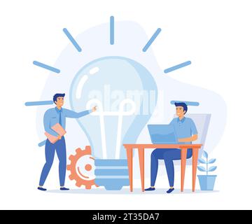 Online-Assistent bei der Arbeit. manager bei Remote-Arbeit, auf der Suche nach neuen Ideen Lösungen, Zusammenarbeit im Unternehmen, flache Vektorgrafik, moderne Illustration Stock Vektor