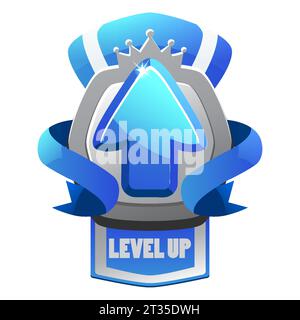 Spiel silbernes Level-Up-Abzeichen und Gewinnsymbol, Schild Banner des abgeschlossenen Levels, Vektor-UI-Zeichen. Level-up-Symbol mit silbernem Schild Stock Vektor