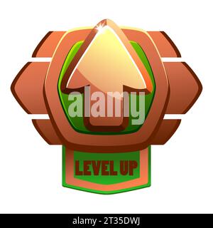 Spiel Bronze Level-Up-Abzeichen und gewinne das Symbol, das Schild-Banner des abgeschlossenen Levels, das Level-up-Symbol mit einem Bronze-Schild für die nächste Stufe Stock Vektor