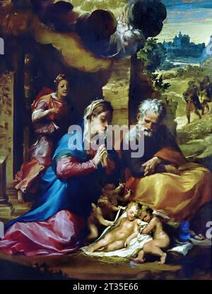 Die Geburt und die Verkündigung an die Hirten, 1526-28, Michelangelo Anselmi (Öl auf Leinwand) Italienisch, Italien, Museum, Stockfoto