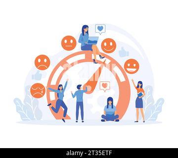 Benutzererfahrung, Kundenzufriedenheitsanzeige mit Emotionssymbolen. Verbraucherbericht Online, flache Vektorgrafik, moderne Illustration Stock Vektor