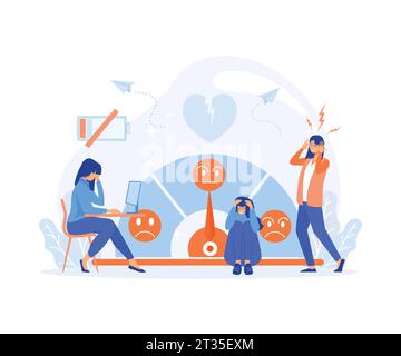 Die Menschen sind auf der Stimmungsskala, Stressrate. Frustration und Stress, Überlastung, Depressionsdiagnostik psychische Störung. Flache Vektor-moderne Illustration Stock Vektor