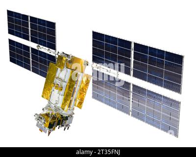 Navigationsraumsatellit GLONASS-M isoliert auf weißem Hintergrund Stockfoto