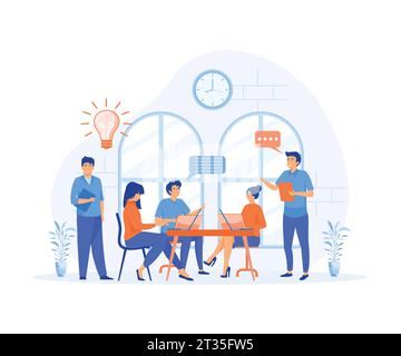 Teamwork-Konzept, Gruppe von Geschäftsleuten, die ein Meeting haben, Diskussion für neues Projekt, flache Vektor-moderne Illustration Stock Vektor