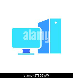 Monitor mit Zeilensymbol der Systemeinheit. Computer, Komponenten, Leistung, Speicher, Installation, Betriebssystem, Gaming. Symbol für Vektorfarbe auf weißer Rückseite Stock Vektor