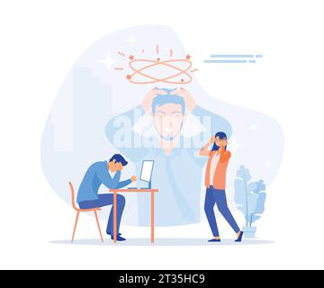 Stress im Büro, Gruppe von Leuten mit Stressmomenten, die die Frist verfolgen, flache Vektor-moderne Illustration Stock Vektor