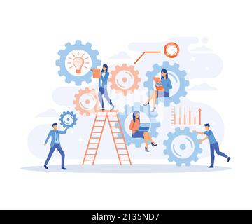 Kommunikations- und Teamwork-Konzept, Geschäftsleute arbeiten im Team zusammen, flache, moderne Illustration Stock Vektor