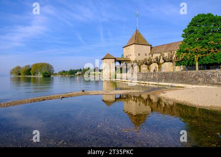 Schweiz, Kanton Waadt, Rolle, Schloss Rolle und Genfersee Stockfoto
