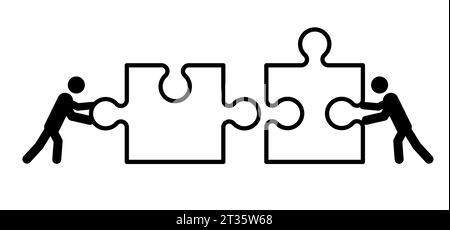 Puzzleelemente verbinden. Teamwork, Puzzleteile, Verbindungslinien. Symbol oder Piktogramm der Puzzleteile. Geschäftskonzept. Symbol des Teammitglieds Stockfoto