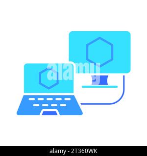 Öffnen Sie das Symbol für die Leitung „Laptop verbunden mit Monitor“. Technologie, Gaming, Training, PC, Internet. Vektorfarbsymbol auf weißem Hintergrund für Bus Stock Vektor