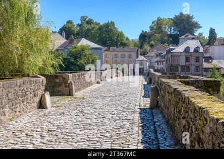 Blick auf die Pont Saint-Etienne in Limoges, Frankreich. Die Brücke verbindet die Stadt über den Fluss Vienne, fertiggestellt 1203. Eines der am besten erhaltenen in Frankreich. Stockfoto