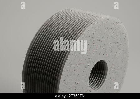 3D-Rendering von Schichten aus weißem gepunktetem Material mit Bohrung in der Mitte Stockfoto