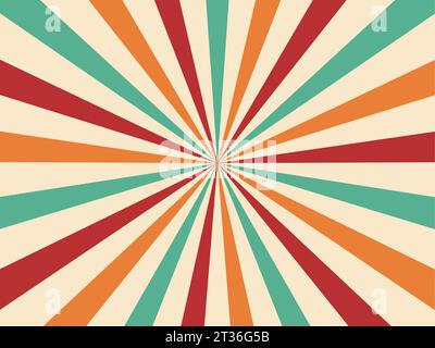 Retro-Karneval oder Zirkus Hintergrund von Sonnenstrahl Burst und Sonnenlicht Vintage-Strahlen, Vektor-Layout. Farbenfroher Sonnenlichtkreis oder Sonnenstrahl Streifen Hintergrund des Windradmusters für Jahrmarkt Stock Vektor